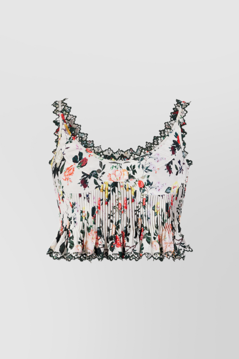 Paco Rabanne – Cropped flower printed top with lace details Paco Rabanne – Cropped flower printed top with lace details