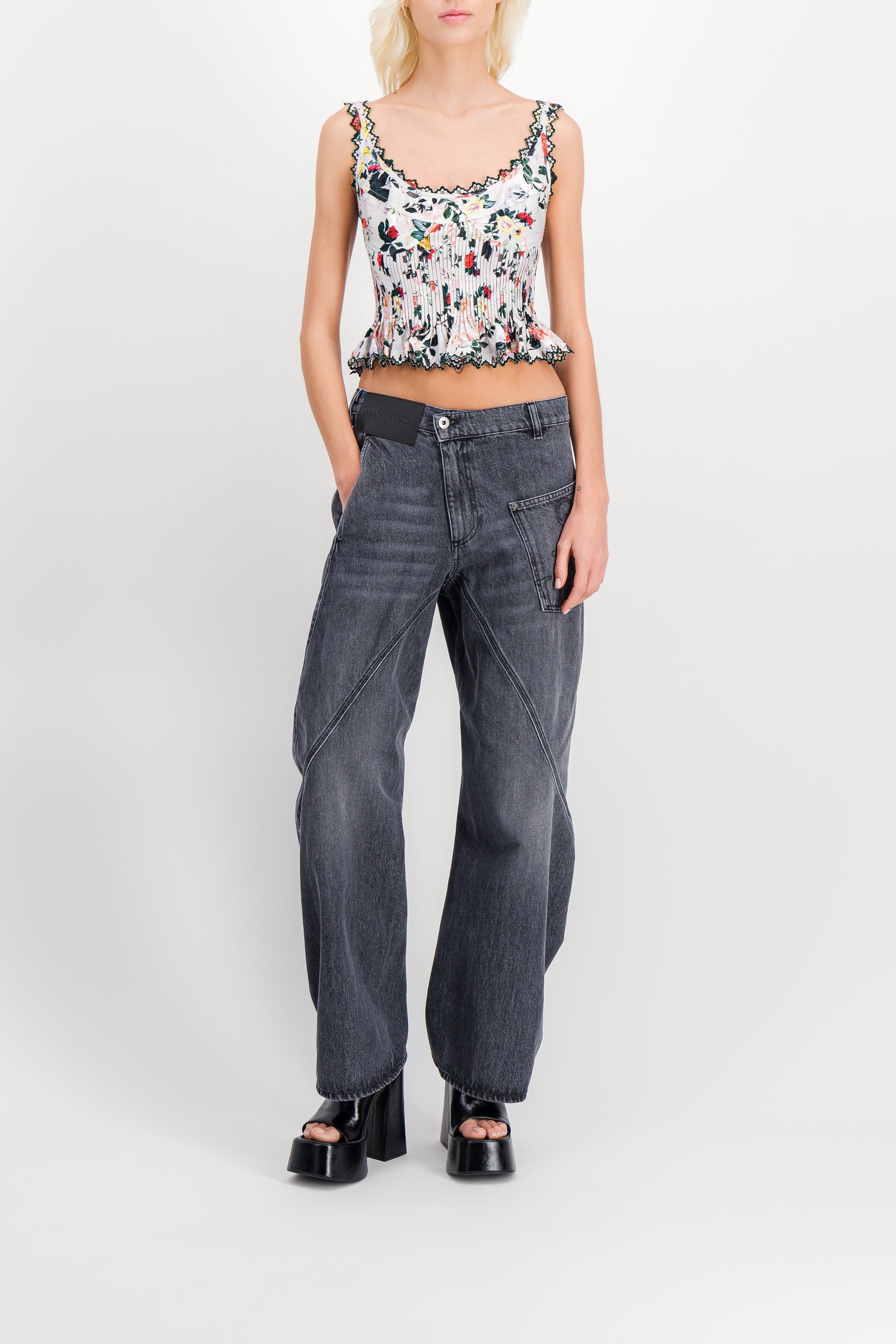 Paco Rabanne – Cropped flower printed top with lace details Paco Rabanne – Cropped flower printed top with lace details