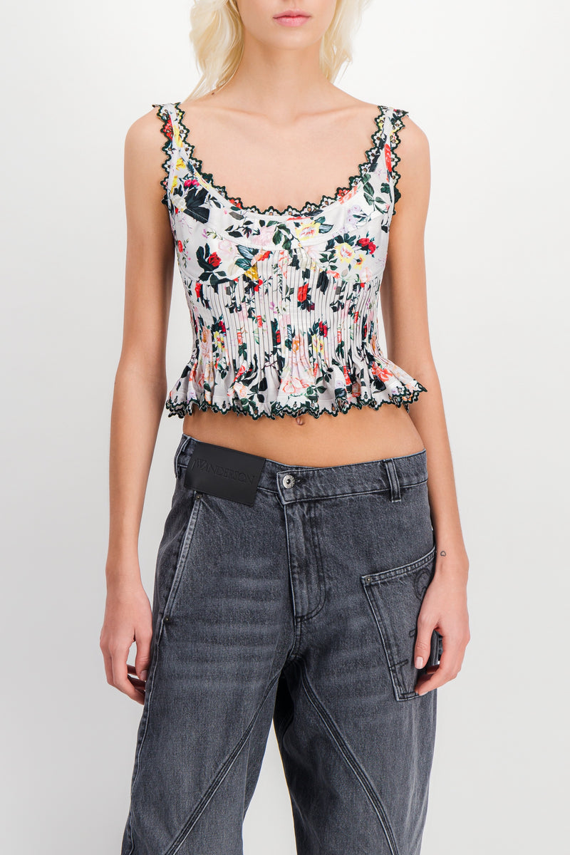 Paco Rabanne - Cropped flower printed top with lace details