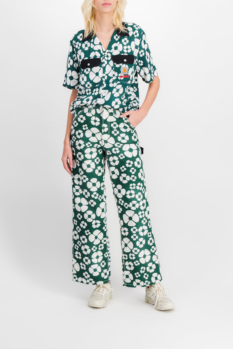 Marni - Flower printed green short sleeved boyfriend shirt