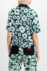 Flower printed green short sleeved boyfriend shirt