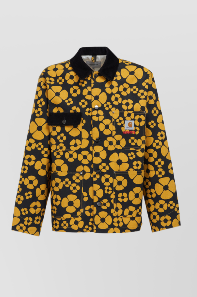 Marni - Yellow-black flower printed boyfriend shirt with front pocket