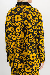 Yellow-black flower printed boyfriend shirt with front pocket