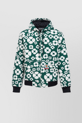 Flower printed green hooded jacket