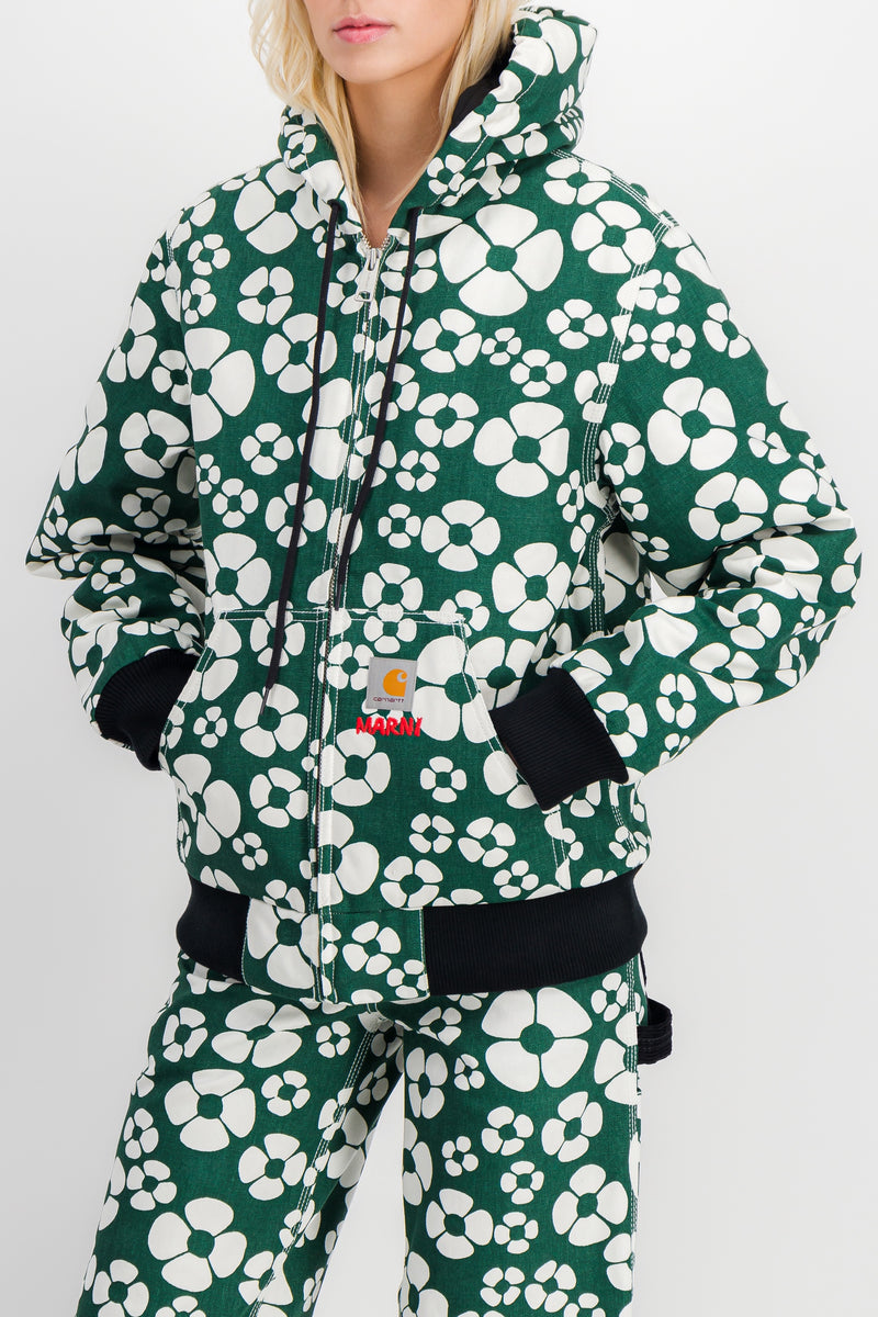 Marni - Flower printed green hooded jacket