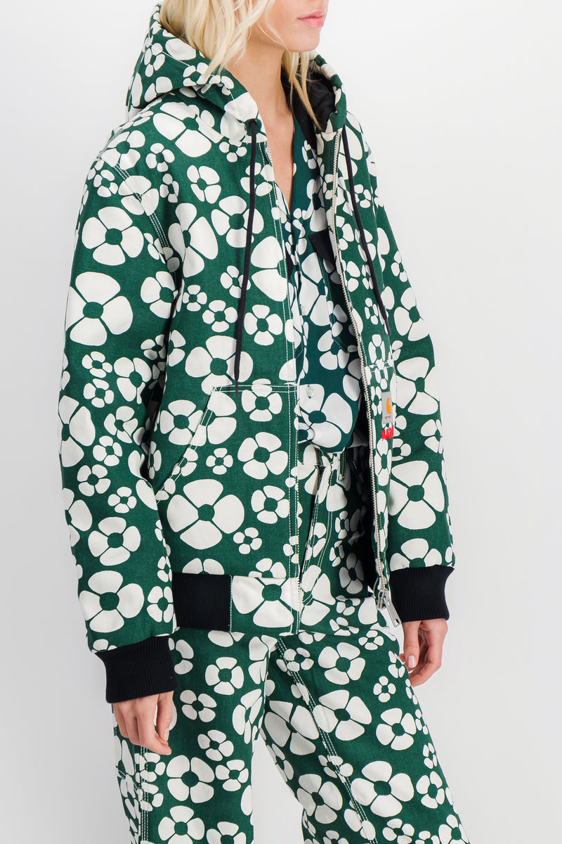 Marni - Flower printed green hooded jacket