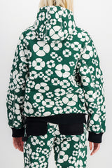 Flower printed green hooded jacket