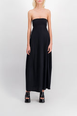 Open-back strapless maxi dress