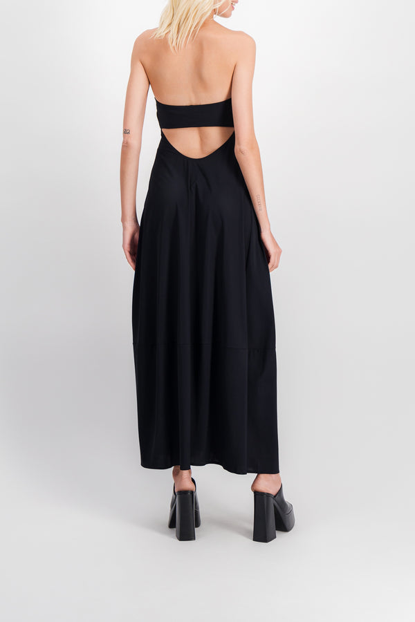 Open-back strapless maxi dress