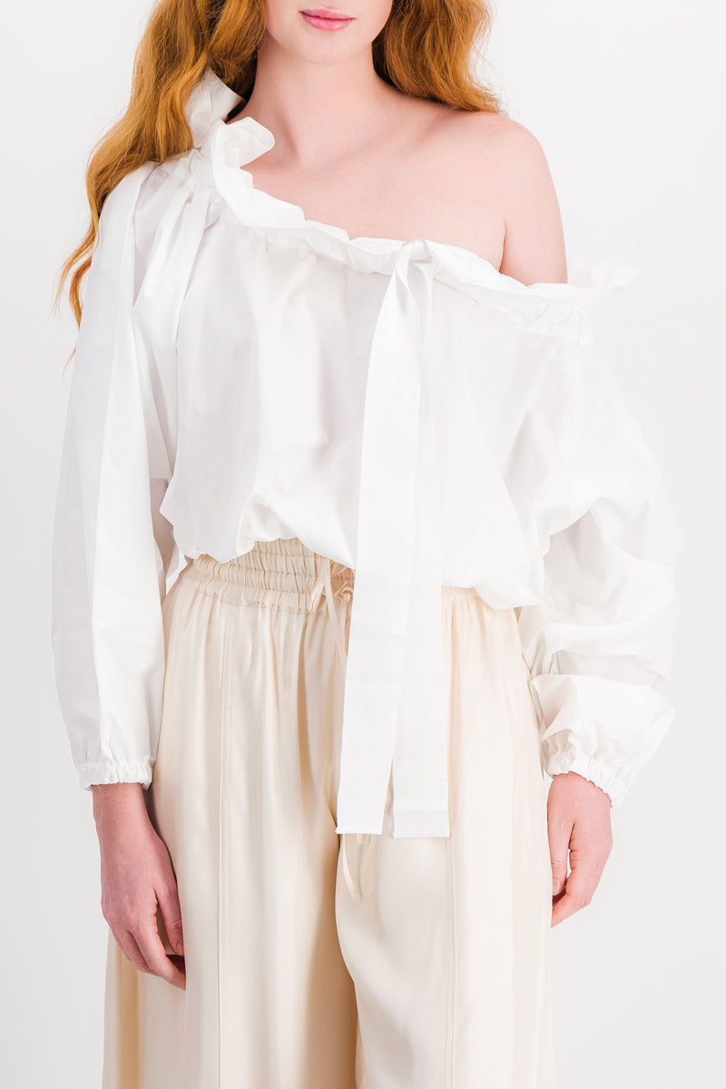 Patou - White gros grain cropped voluminous cotton blouse