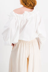 White gros grain cropped voluminous cotton blouse