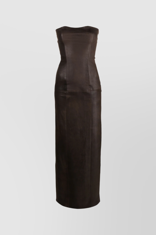 Bodycon bustier leather maxi dress