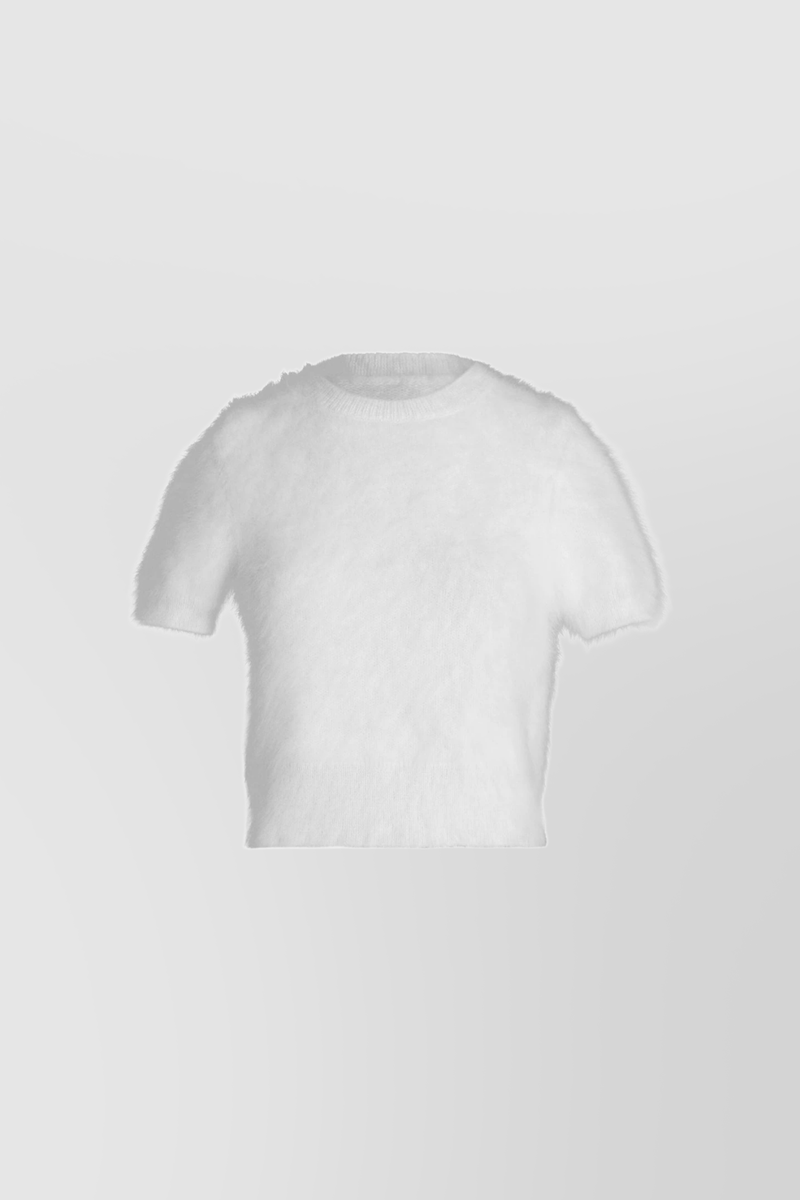 Maison Margiela - Cropped angora shortsleeved crewneck sweater