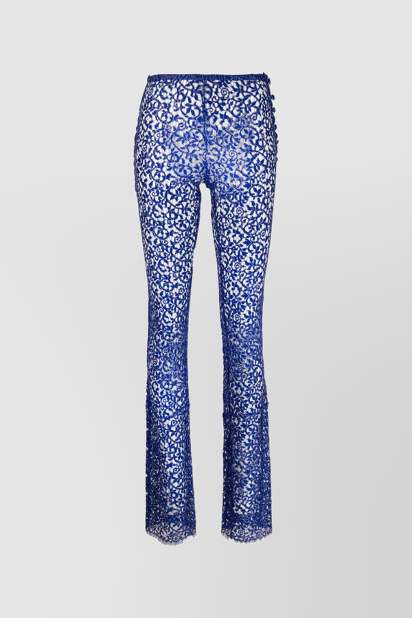 Electric blue lace flared trousers