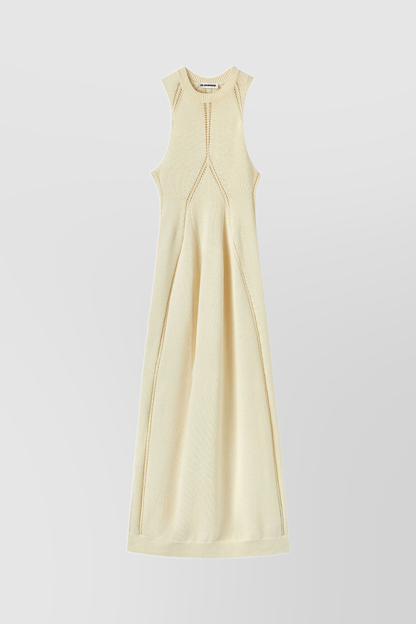 Beige knitted cut-out sleeveless midi dress