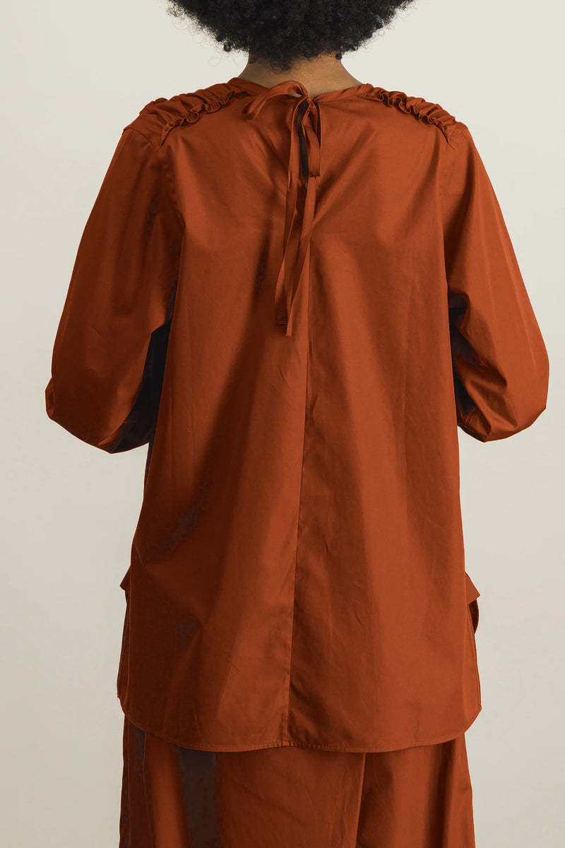 Marni - Clay gathered boxy cotton shirt