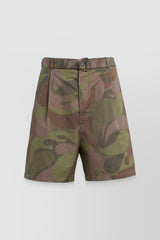 Military-printed low waist canvas bermuda