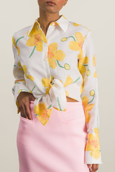 Classic flower printed linen shirt