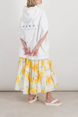 Long hooded oversized sleeveless sweatshirt with flower print