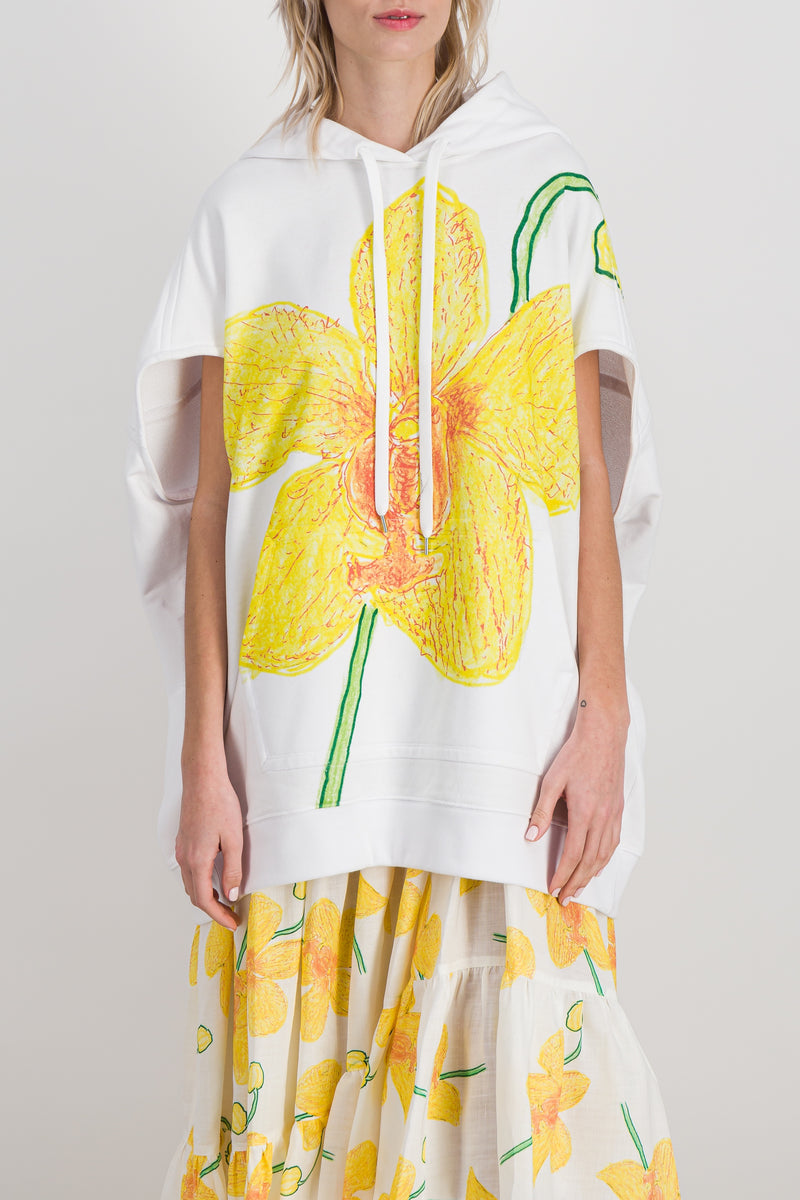 Marni - Long hooded oversized sleeveless sweatshirt with flower print