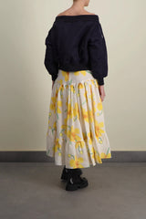 Long asymmetric linen floral skirt