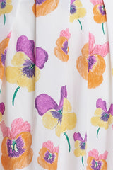 Pleated cotton midi-skirt with pansies flower print