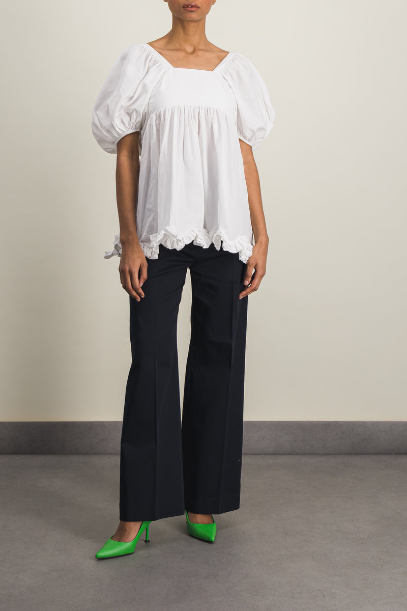 Cecilie Bahnsen - Puff sleeve recycled faille blouse with scallop hem