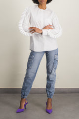 Iconic ruffle cotton popline shirt