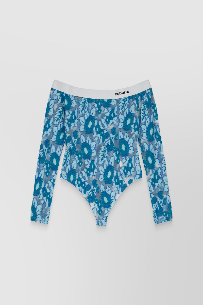 Coperni - Off-the-shoulders jersey stretch bodysuit with Devereaux flower all over