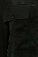 Boxy fit satin logo-grid shirt
