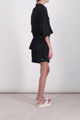 Boxy fit satin logo-grid shirt
