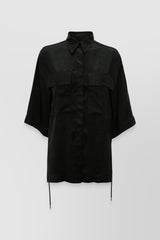 Boxy fit satin logo-grid shirt