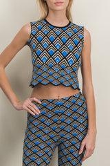 Geometric jacquard cropped top