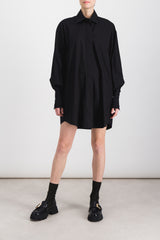 Organic cotton popline oversized black shirt mini-dress