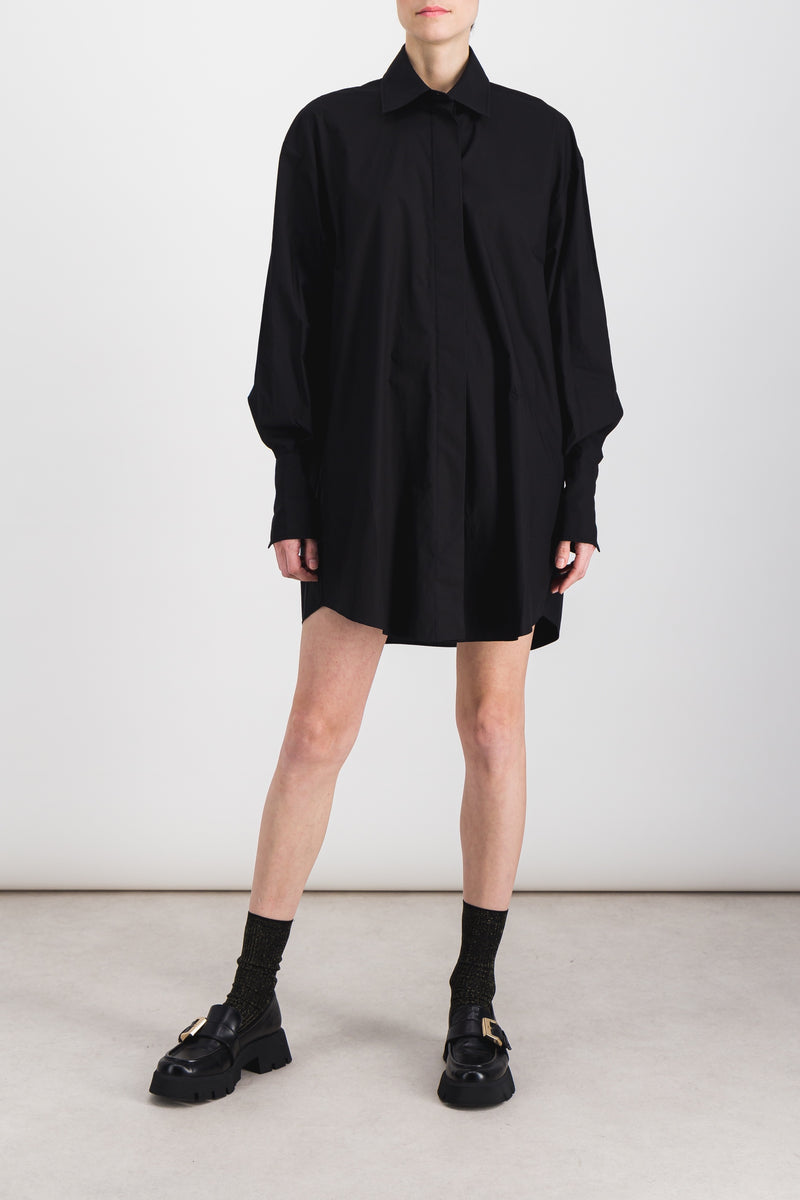 Patou - Organic cotton popline oversized black shirt mini-dress