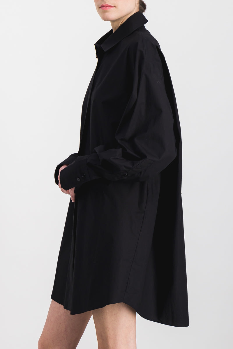 Patou - Organic cotton popline oversized black shirt mini-dress