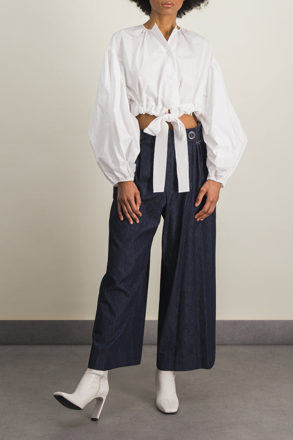 Organic cotton poplin cropped buttoned top