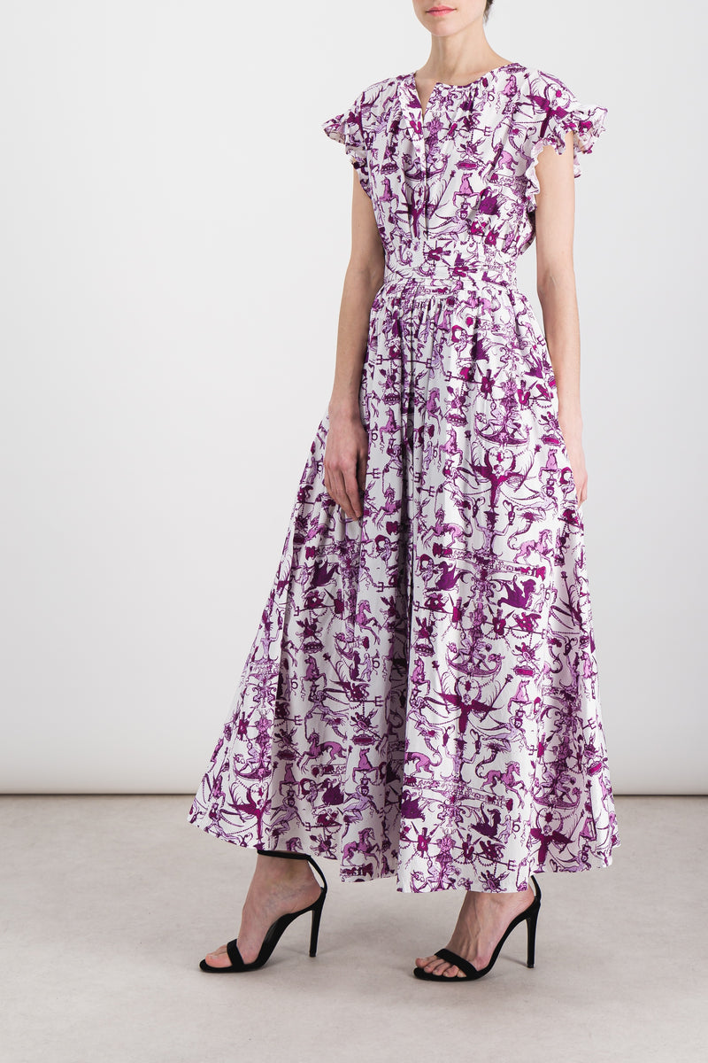 Patou Organic cotton poplin frill volume buttoned maxi dress Renaisa