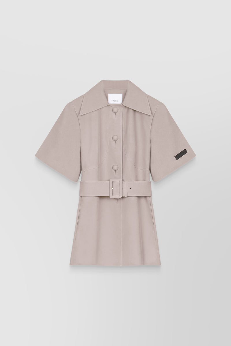 Patou - Organic cotton and wool short sleeved belted jacket
