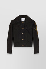 JP logo embroidered organic black denim jacket