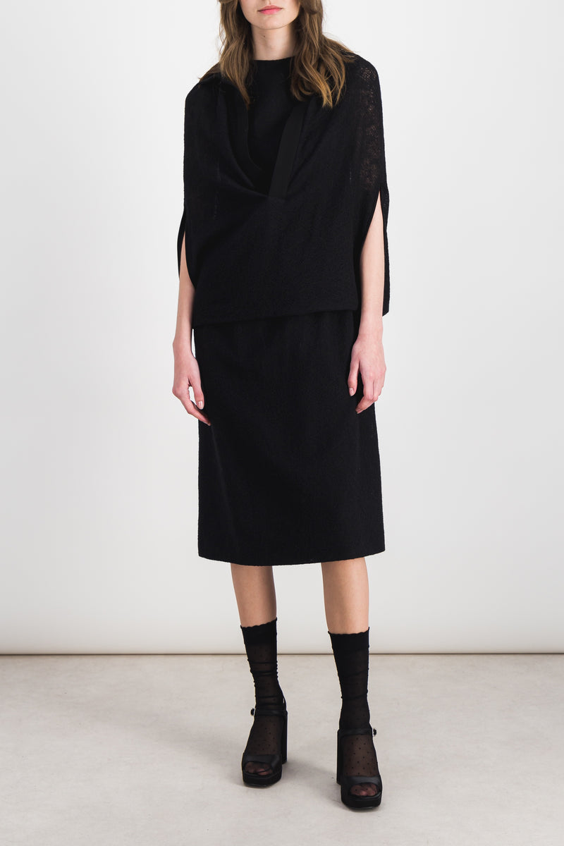 Maison Margiela - Wool perforated cape dress