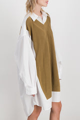 Shirt dress in cotton poplin knit mix