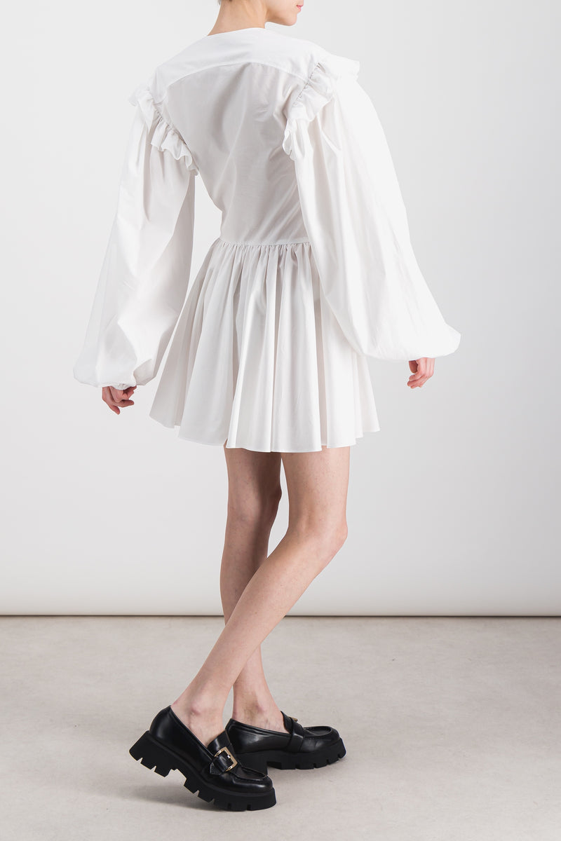 Patou - Puff sleeved pleated cotton mini dress