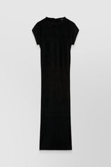 Fluid pleated recycled jersey satin tube midi dress