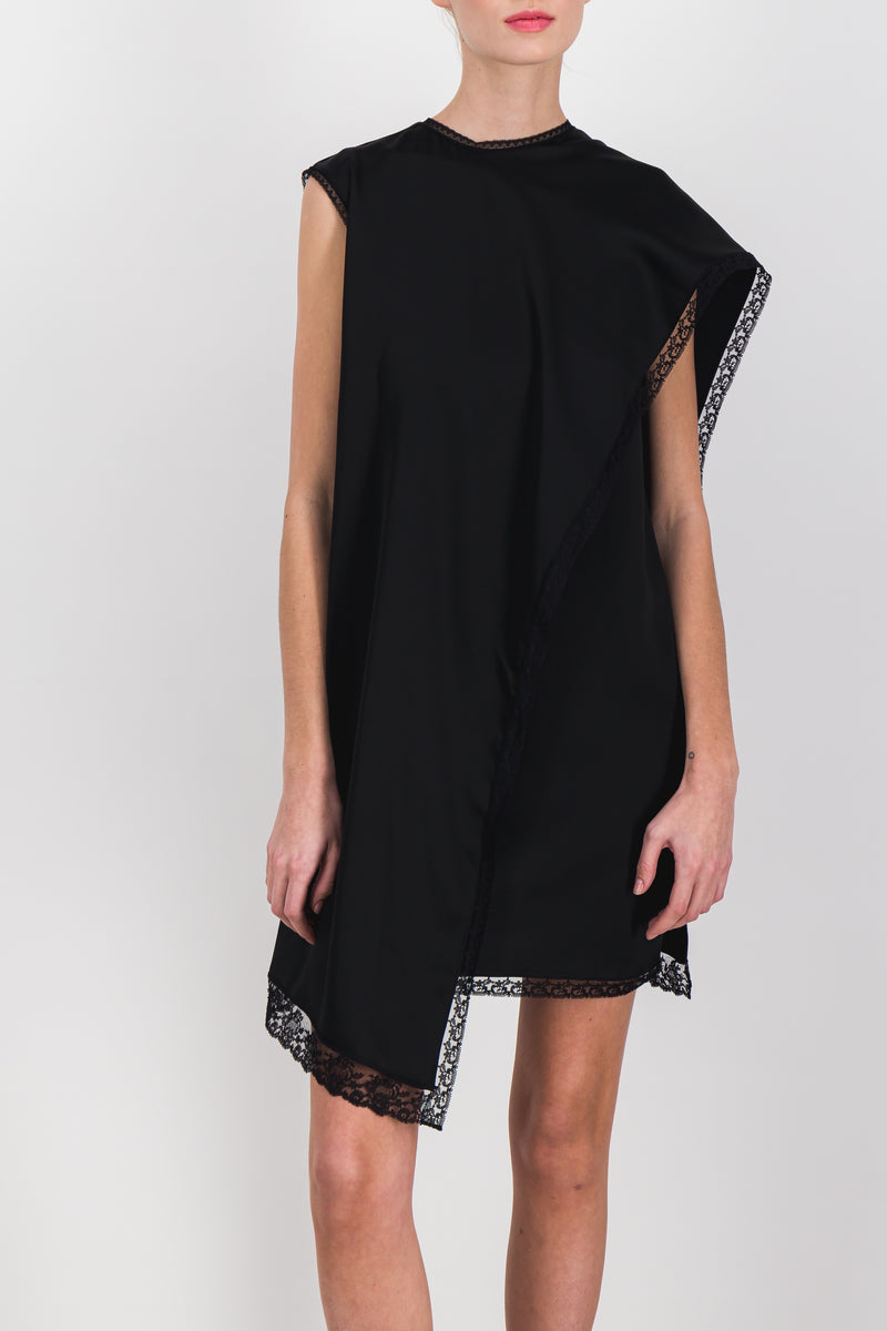 Atlein - Lace trimmed crêpe satin mini dress