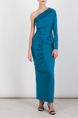 One shoulder draped recycled jersey maxi dress