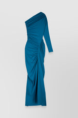 One shoulder draped recycled jersey maxi dress