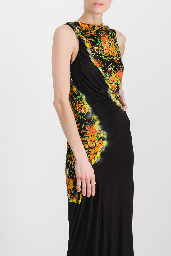 Printed ruched jersey maxi dress