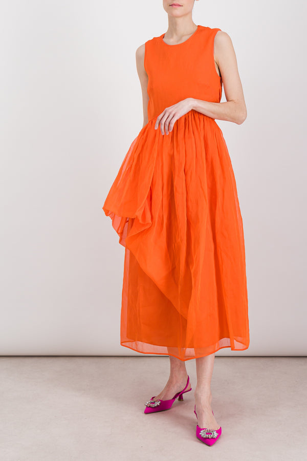 Asymmetric organdie open back midi dress