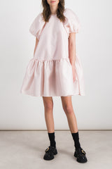 Stria Matelassé puff sleeve dress with raised back